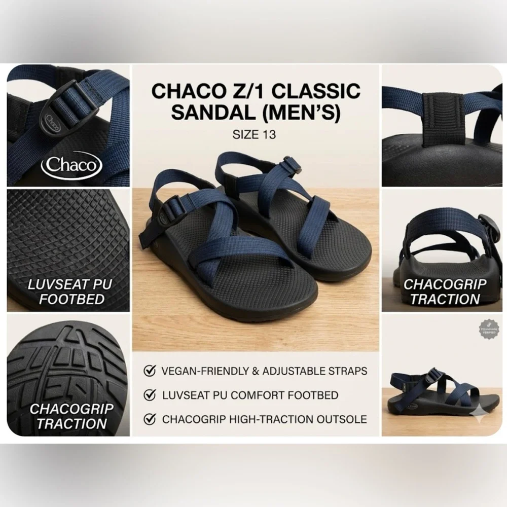 Chaco Men's Z/1 Classic Sandal – Black & Blue Stripe, Adjustable, Size 13